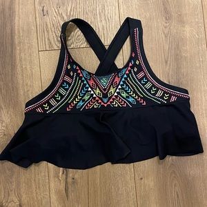 Xhilaration black peplum bikini neon embroidery M